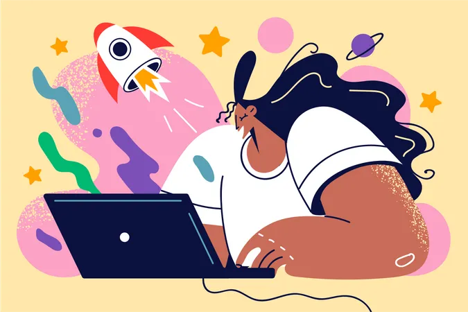 Woman doing online startup  Illustration