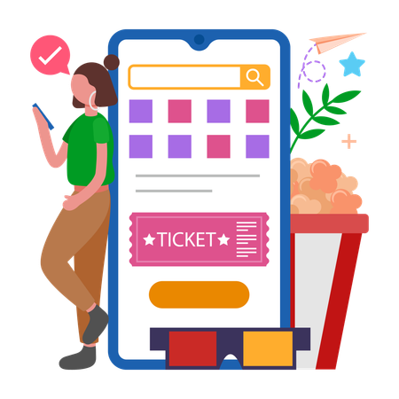 Woman doing Online Ticket Buying  Illustration