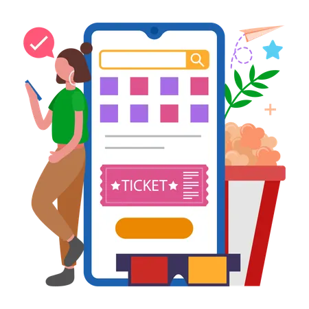 Woman doing Online Ticket Buying  Illustration