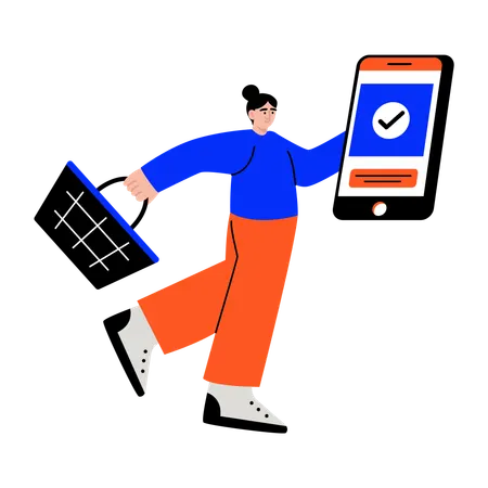 オンライン取引をする女性  イラスト