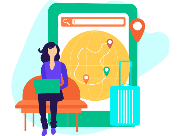 Woman doing online travel booking  Illustration