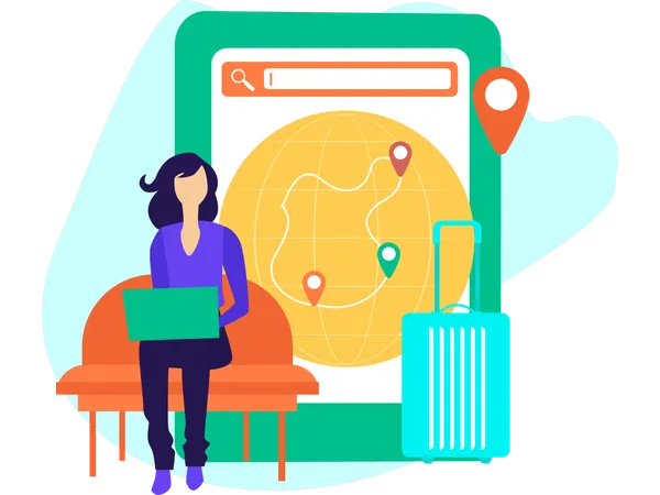 Woman doing online travel booking  Illustration