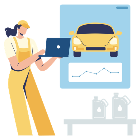 Woman doing online vehicle analysis  Illustration