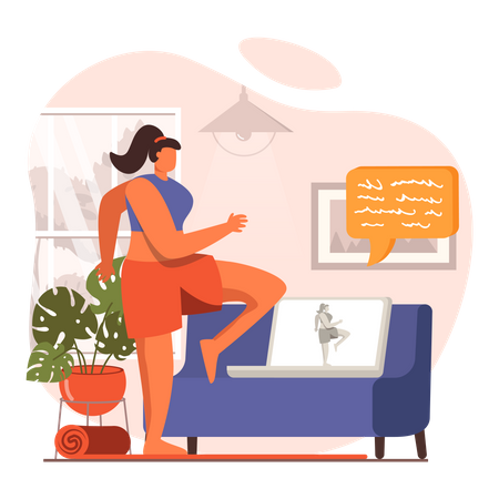 Woman doing online workout session at home  Illustration