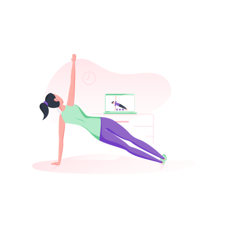 Woman doing online yoga  イラスト