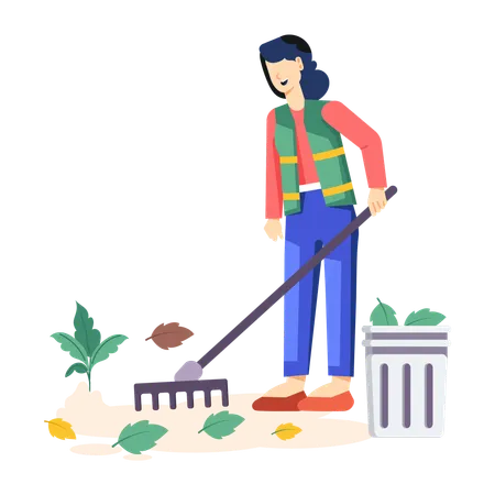 Woman doing Outdoor Cleaning  Illustration