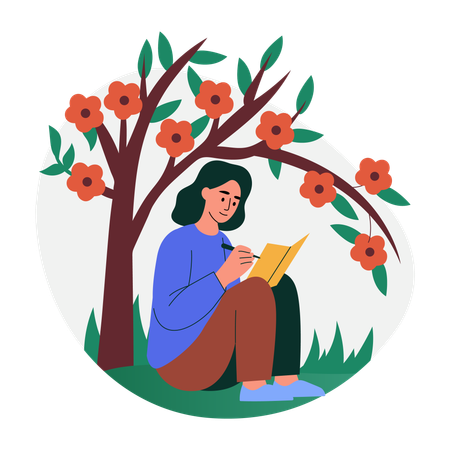 Woman doing outdoor writing  Illustration