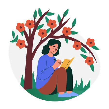 Woman doing outdoor writing  Illustration