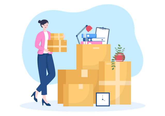 Woman doing packing for Home shifting  Illustration