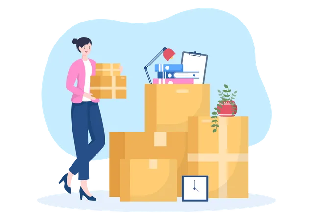 Woman doing packing for Home shifting  Illustration