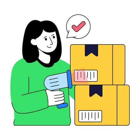 Woman doing Parcel Scan  Illustration