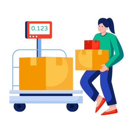 Woman doing Parcel weighing  Illustration
