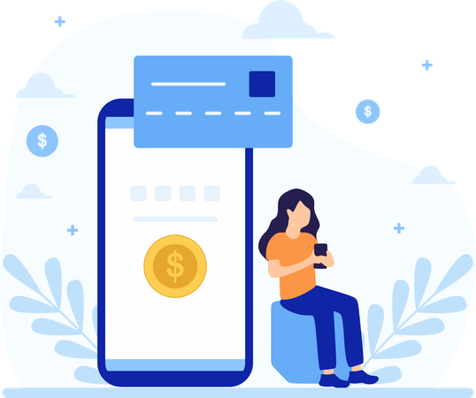 Woman Doing Paying on Mobile  Illustration