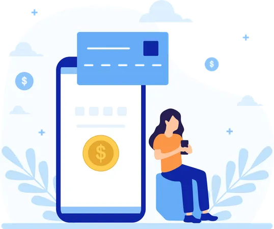 Woman Doing Paying on Mobile  Illustration