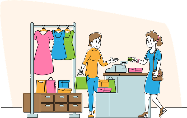 Woman doing payment at a clothing store Illustration