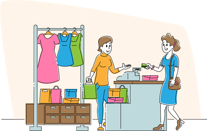 Woman doing payment at a clothing store  Illustration