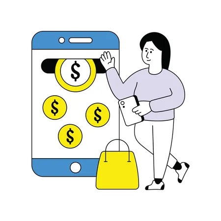 Woman doing Payment Cashback  Illustration