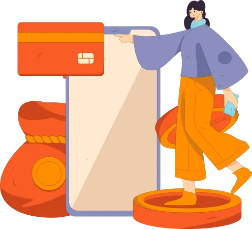 Woman doing payment using card  Illustration