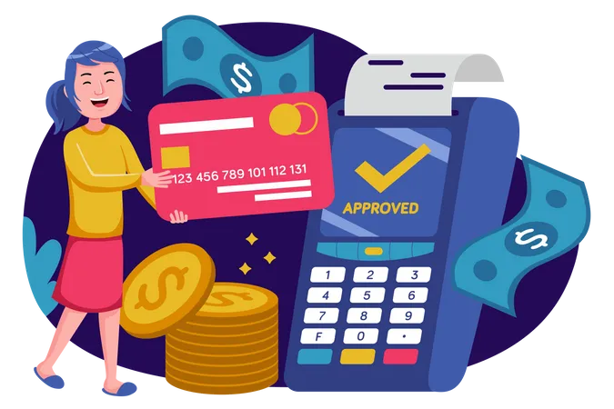 Woman doing payment using card Illustration