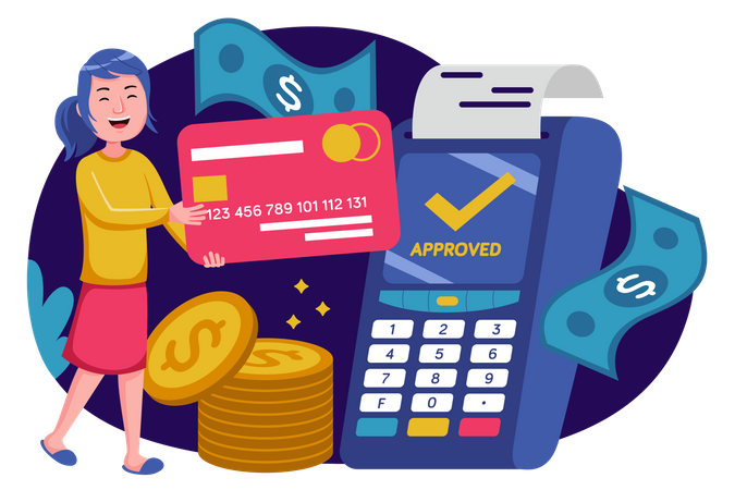 Woman doing payment using card  Illustration