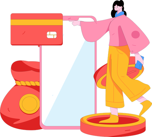 Woman doing payment using card  Illustration