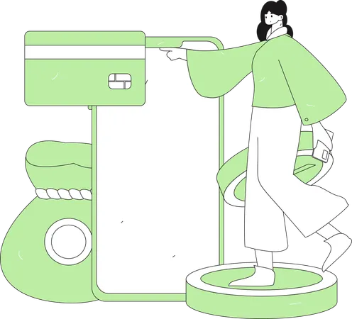 Woman doing payment using card  Illustration