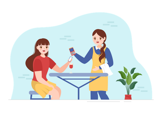 Woman doing payment using card swiping machine  Illustration