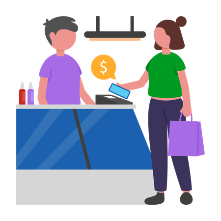 Woman doing Payment with Mobile  Illustration
