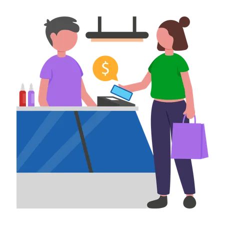 Woman doing Payment with Mobile  Illustration