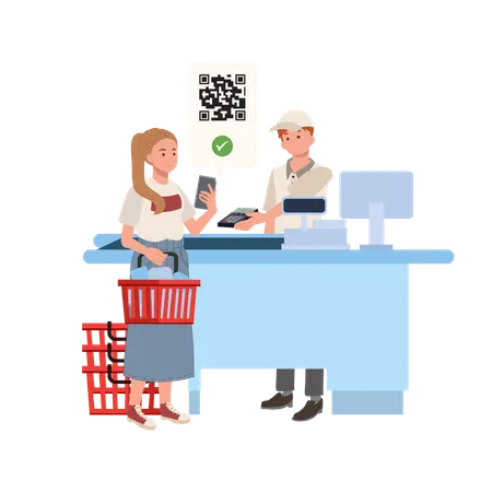 Woman doing payment with mobile phone  Illustration