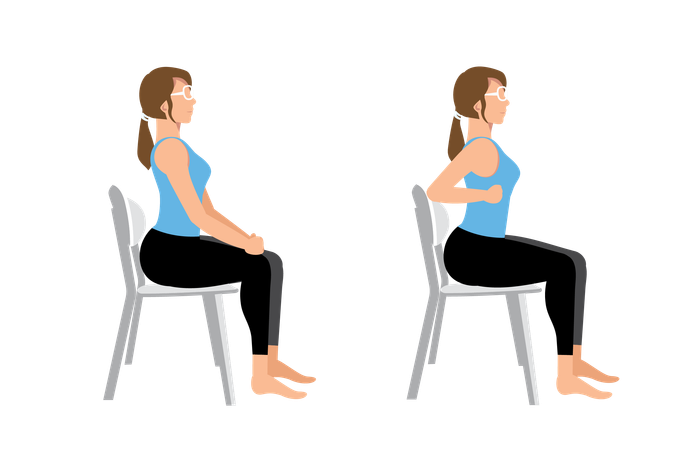 Woman doing Pectoralis stretch workout on chair  Illustration