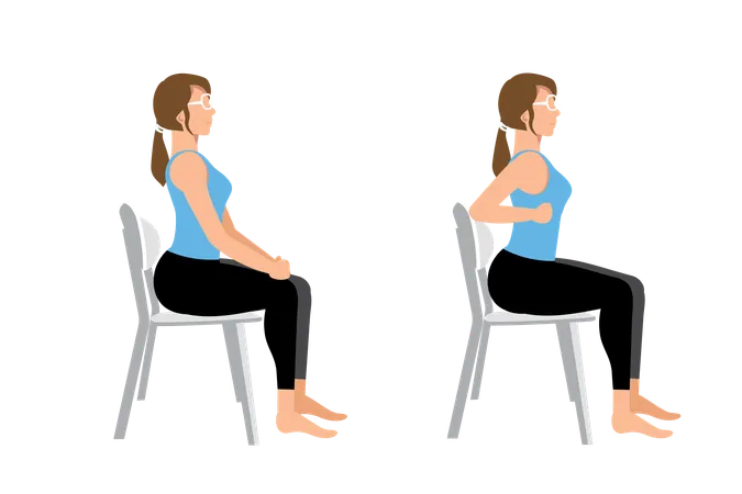 椅子に座って胸筋のストレッチ運動をしている女性  イラスト