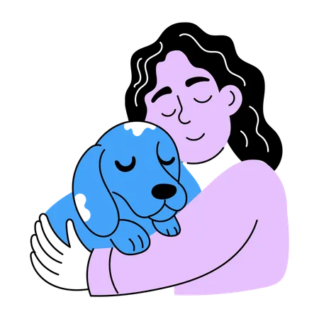 ペットハグをする女性  イラスト