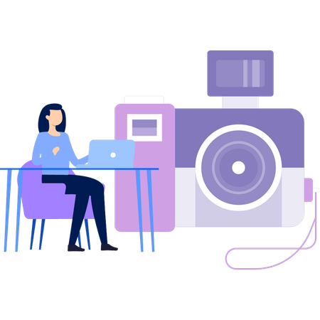 Woman doing photography work  일러스트레이션