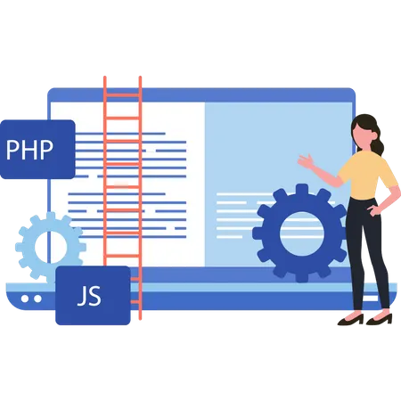Girl Doing PHP And JS Coding Illustration