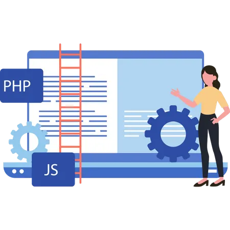 Woman doing PHP and JS coding  Illustration