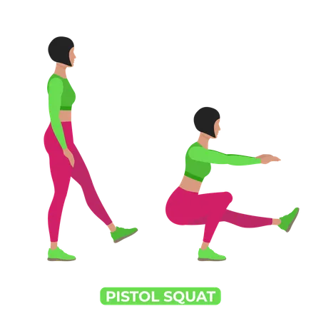 One Leg Squat Bodyweight Fitness Legs Workout Exercise An Educational Illustration On A White Background イラスト