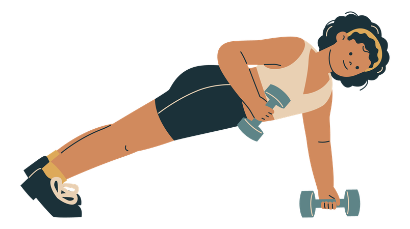 Woman Doing Plank Exercise with Dumbbell  Illustration