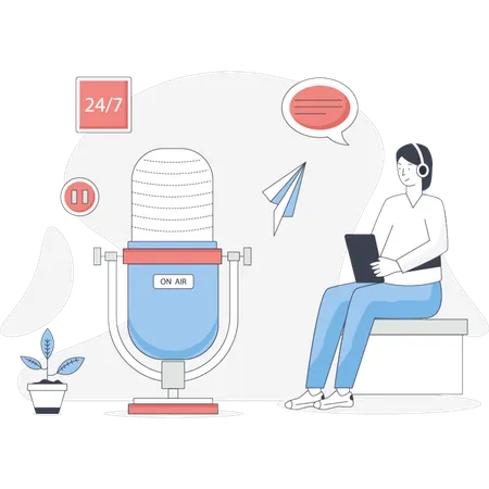 Woman  doing podcast  Illustration
