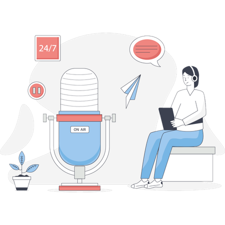 Woman  doing podcast  Illustration