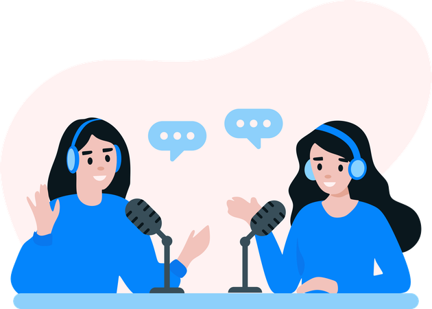 Woman Doing Podcast Show  Illustration