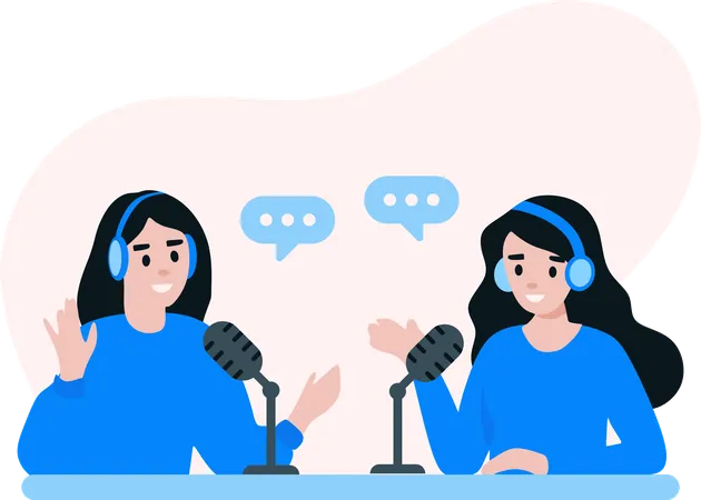 Woman Doing Podcast Show  Illustration