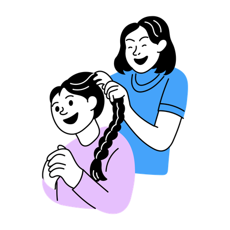 Woman Doing pony tail of friend  Illustration