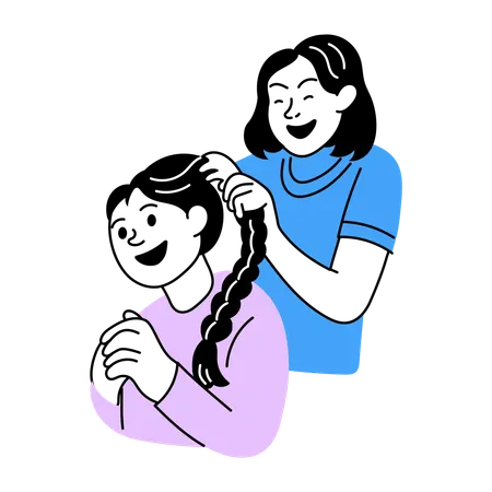 Woman Doing pony tail of friend  Illustration