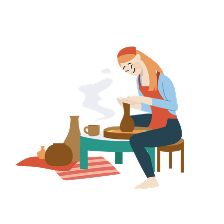 Woman doing Pottery  Illustration