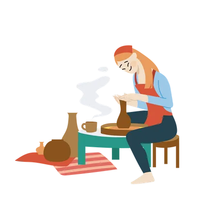 Woman doing Pottery  Illustration