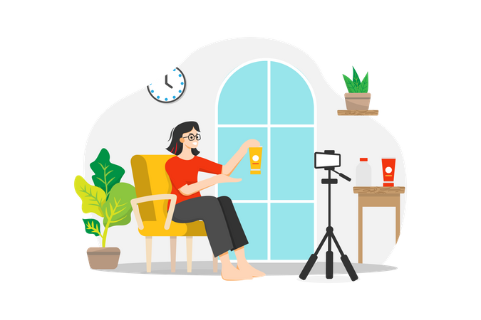 Woman doing product review shooting Illustration