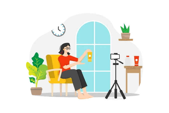 Woman doing product review shooting  Illustration