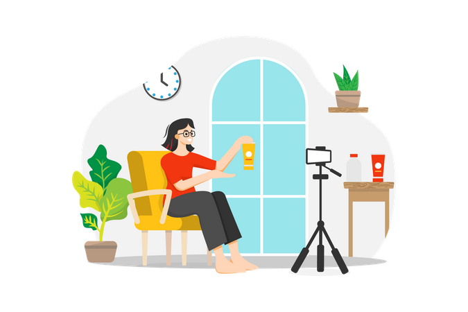 Woman doing product review shooting  Illustration