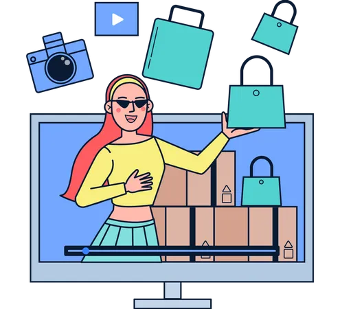 Woman doing product unboxing Illustration